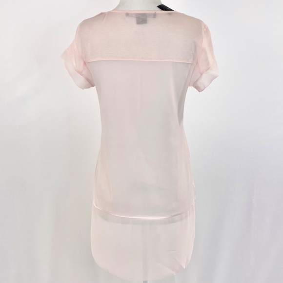 New French Connection Mixed Fabrics High Low Hem Short Sleeve Top Blush Pink XS - Picture 10 of 14
